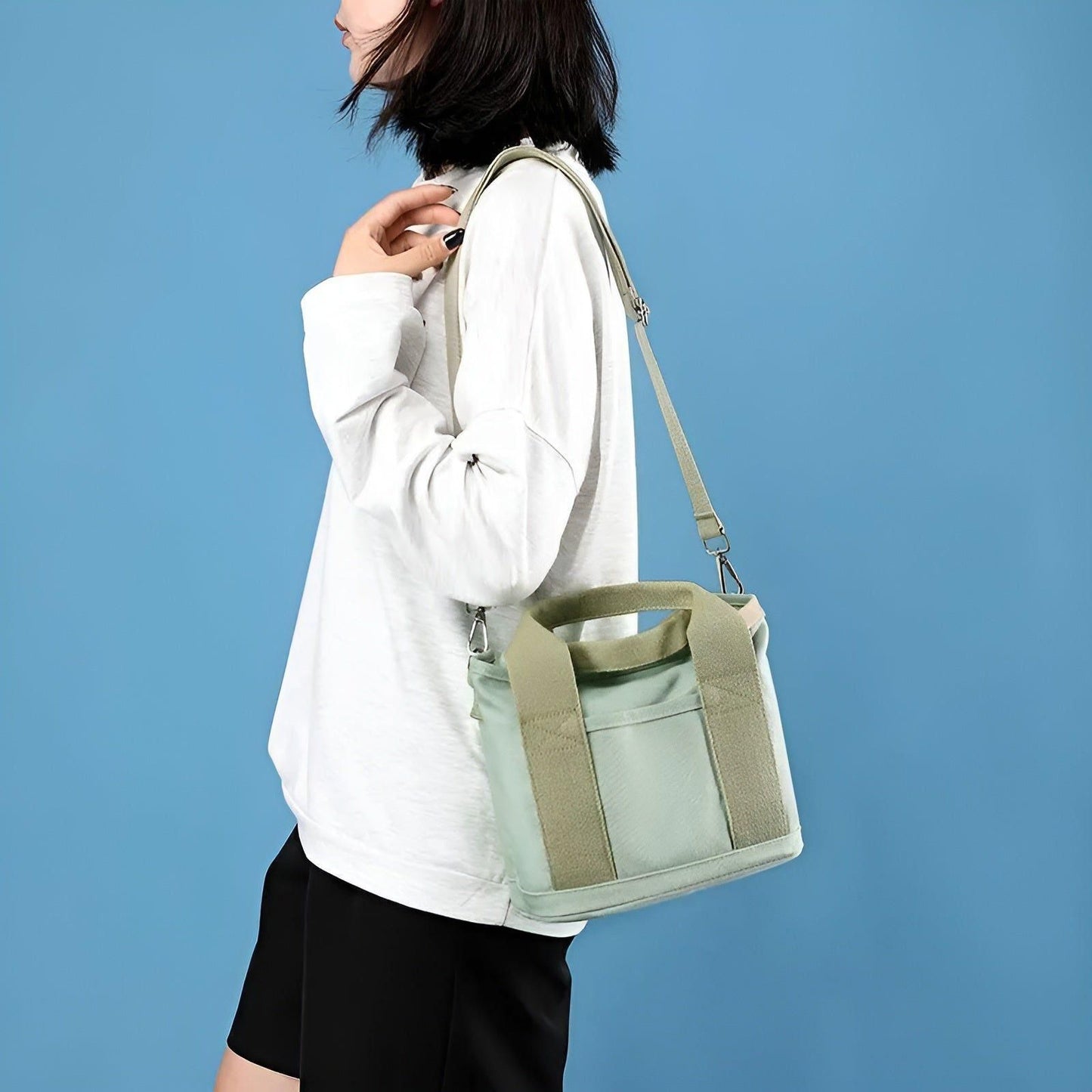 Elegante Handtasche Damen aus strapazierfähigem Canvas mit verstellbarem Schultergurt und geräumigem Hauptfach – Schwarz 2