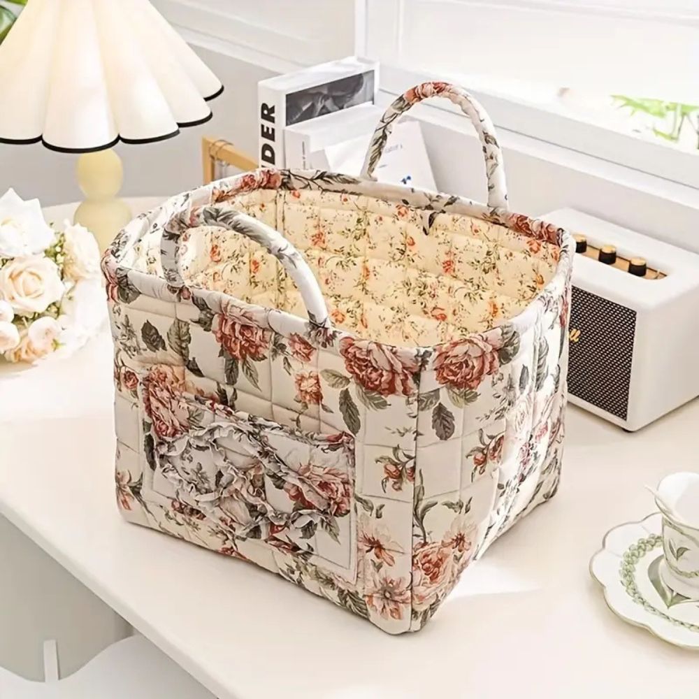 Zarter Floral Canvas Aufbewahrungskorb