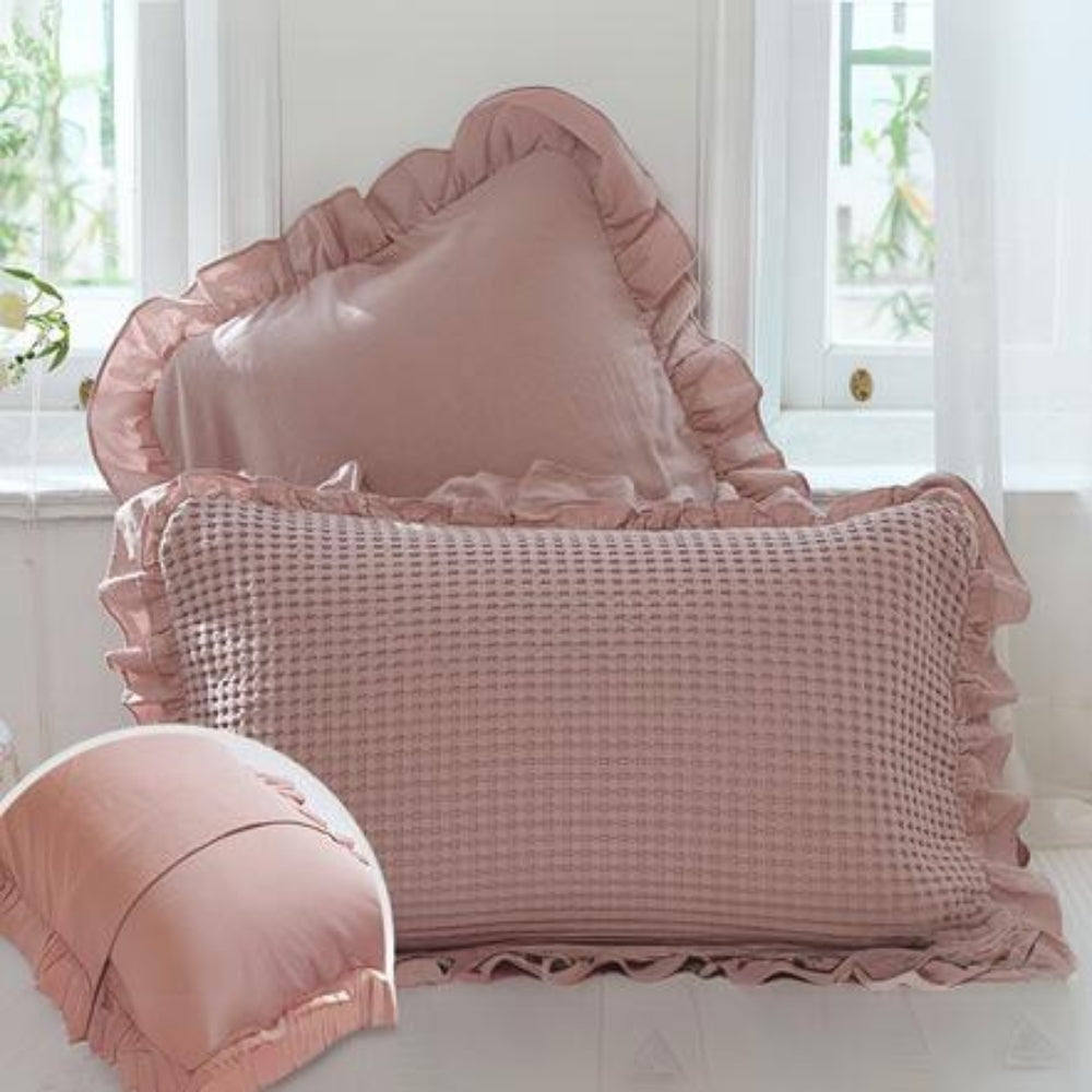 Waffelgewebe Kissenbezüge aus Baumwolle mit Rüsche – 2er Set, 50x75 cm, Maschinenwaschbar, Luxuriöser Komfort 6