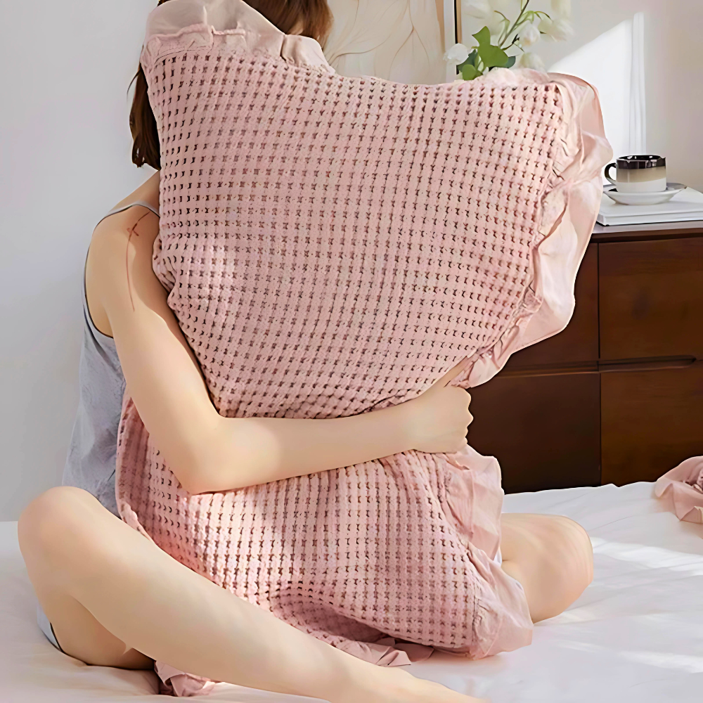 Waffelgewebe Kissenbezüge aus Baumwolle mit Rüsche – 2er Set, 50x75 cm, Maschinenwaschbar, Luxuriöser Komfort 3