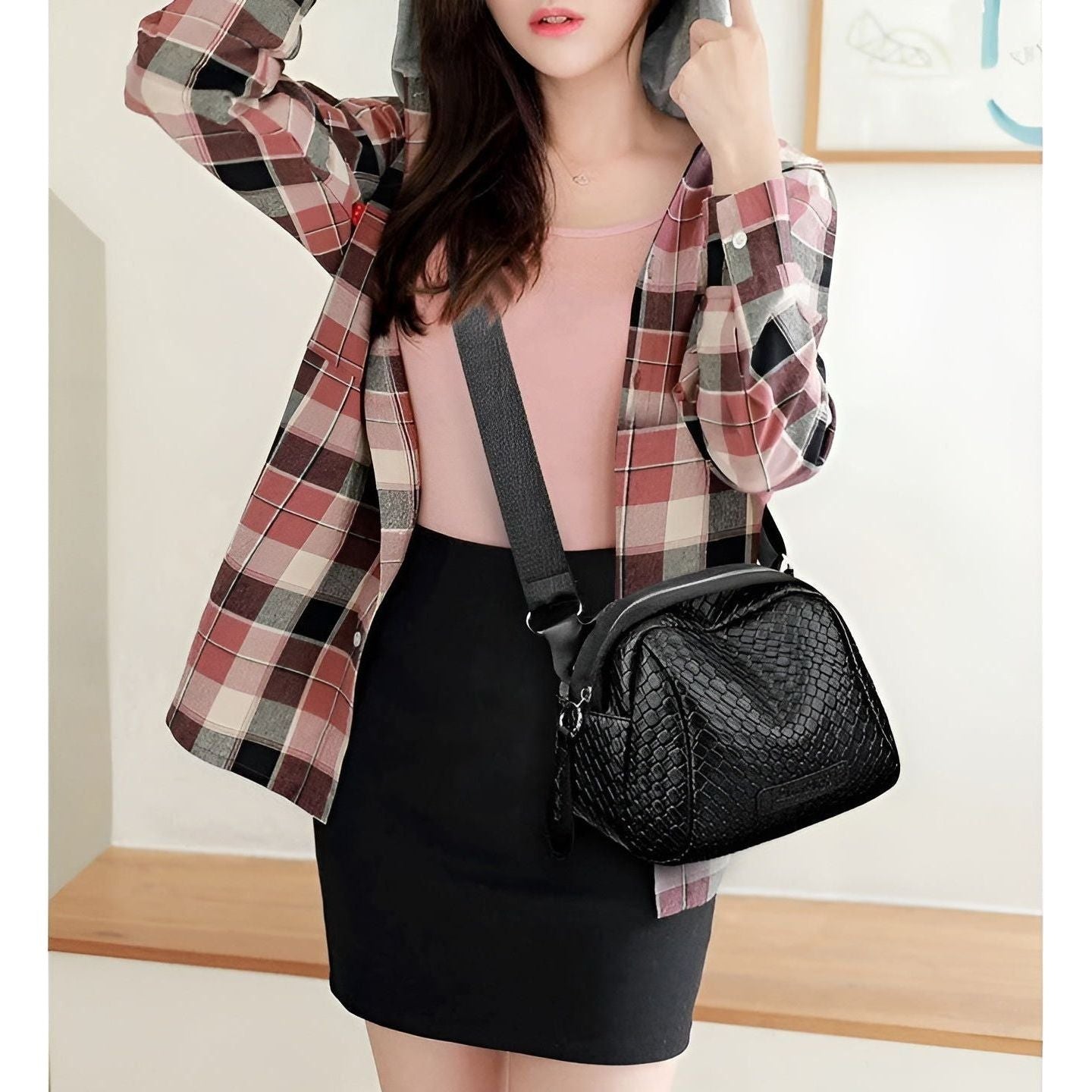 Elegante Umhängetasche Damen aus PU-Leder – Vielseitig als Crossbody Bag und Handtasche in Schwarz und Braun 3