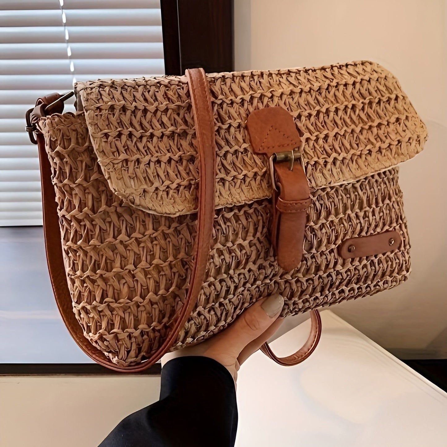 Geflochtene Strandtasche Groß aus Stroh – Leichte Badetasche für Strand und Freizeit mit praktischen Innentaschen 5