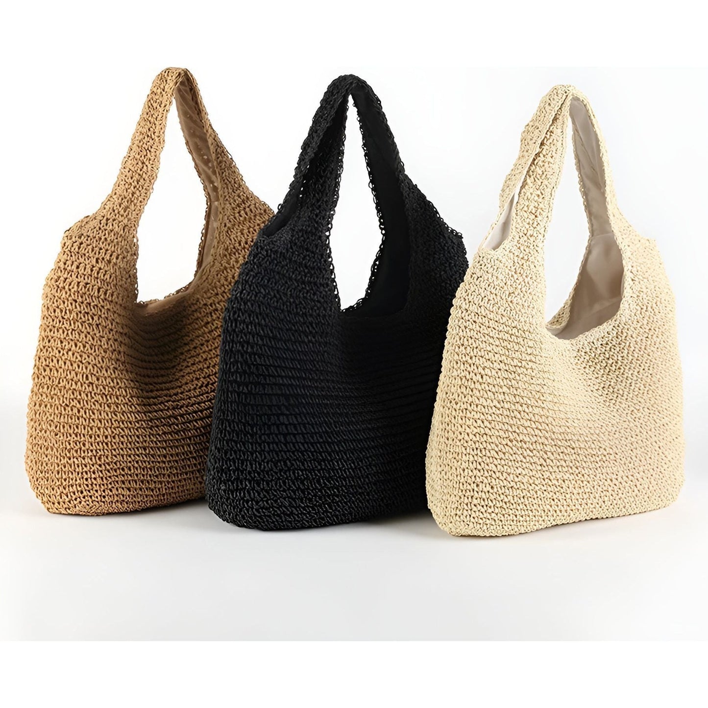 Handtasche Damen aus Stroh – Leichte, elegante Sommertasche in Beige, Auburn und Schwarz mit geräumigem Innenraum 4