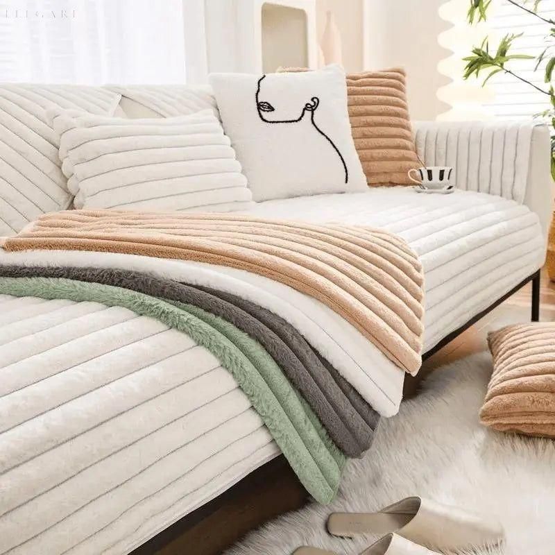 Fuzzy Sofabezug L-Form aus 100% Polyester – Rutschfester Couchbezug für Stil und Komfort 5