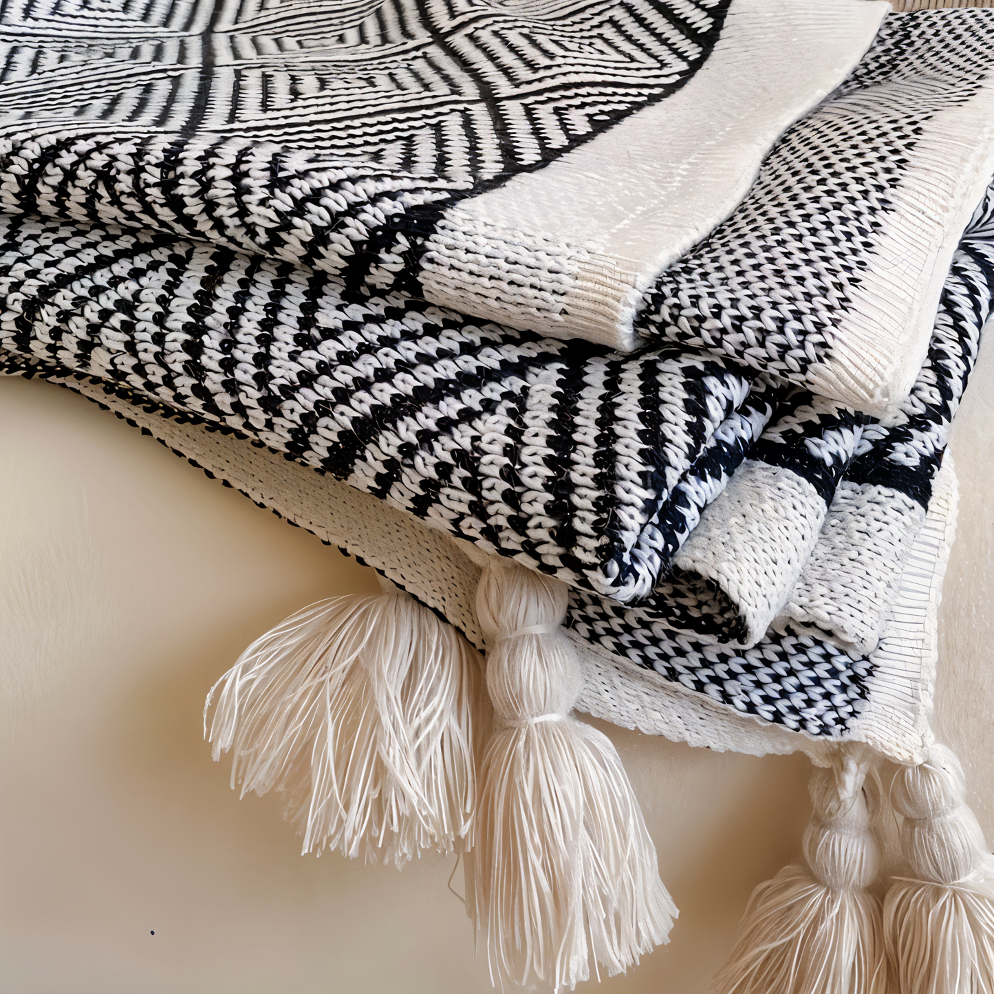 Geometrische Fleece-Decke in Schwarz-Weiß