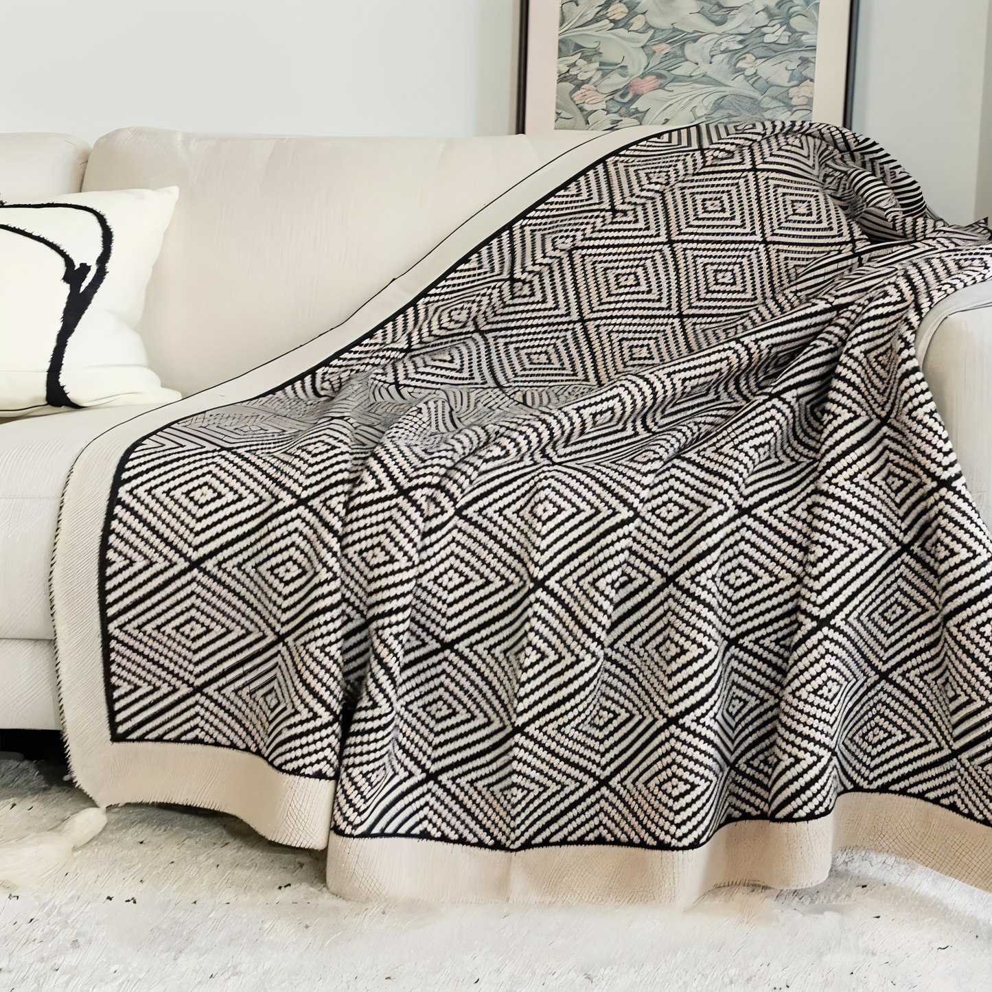 Geometrische Fleece-Decke in Schwarz-Weiß