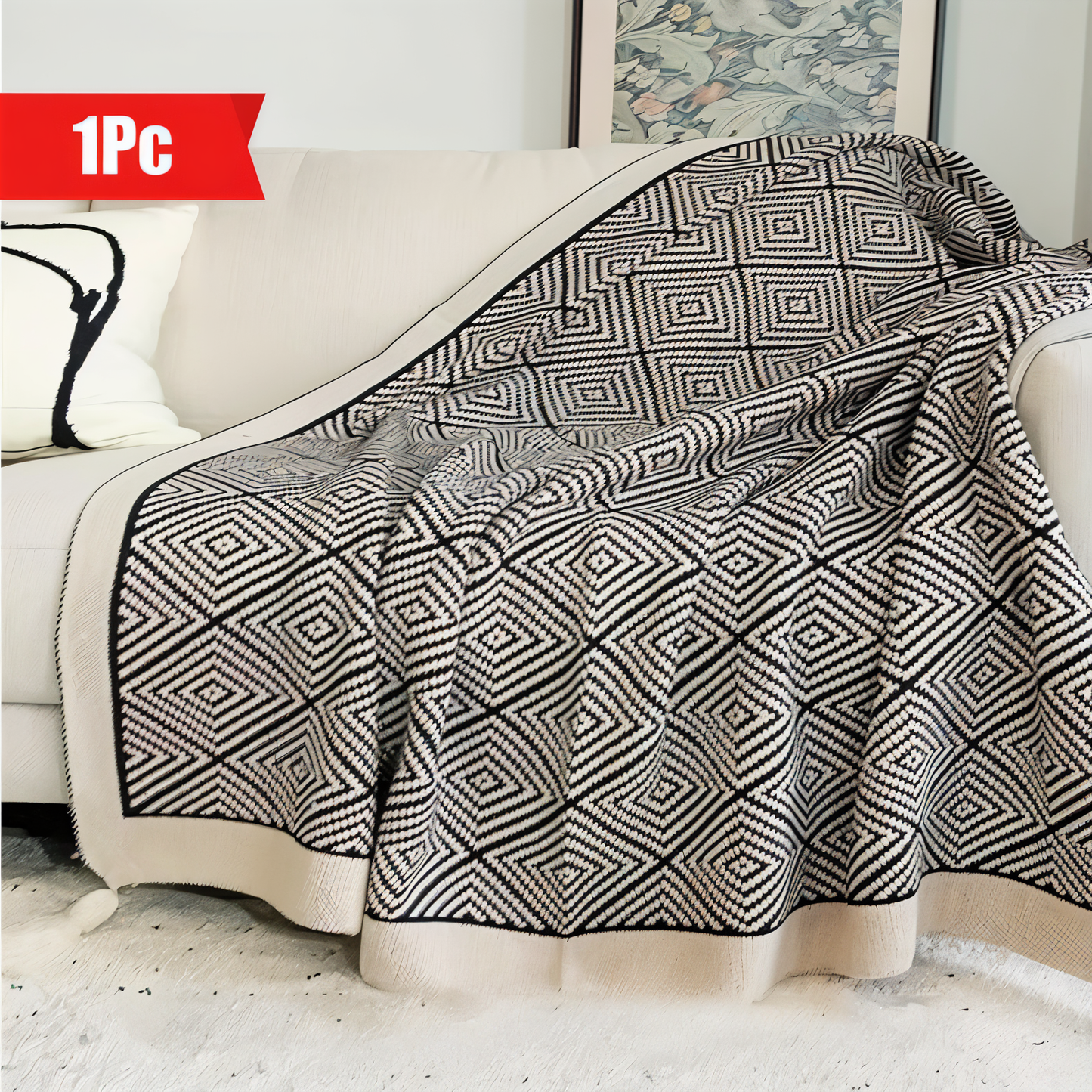 Geometrische Fleece-Decke in Schwarz-Weiß