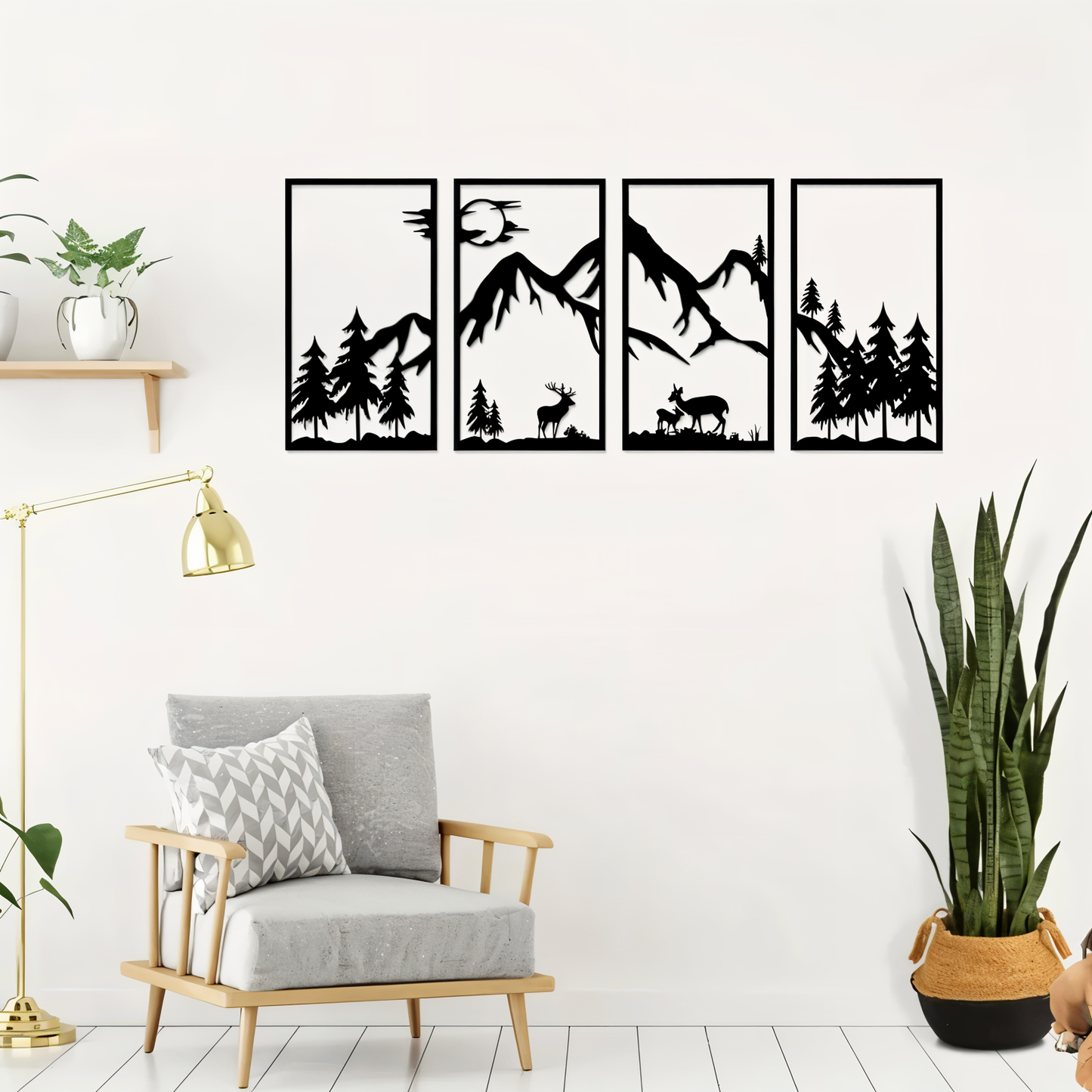 Schwarze Metall-Wandkunst 4-teilig – Abstrakte Berglandschaft