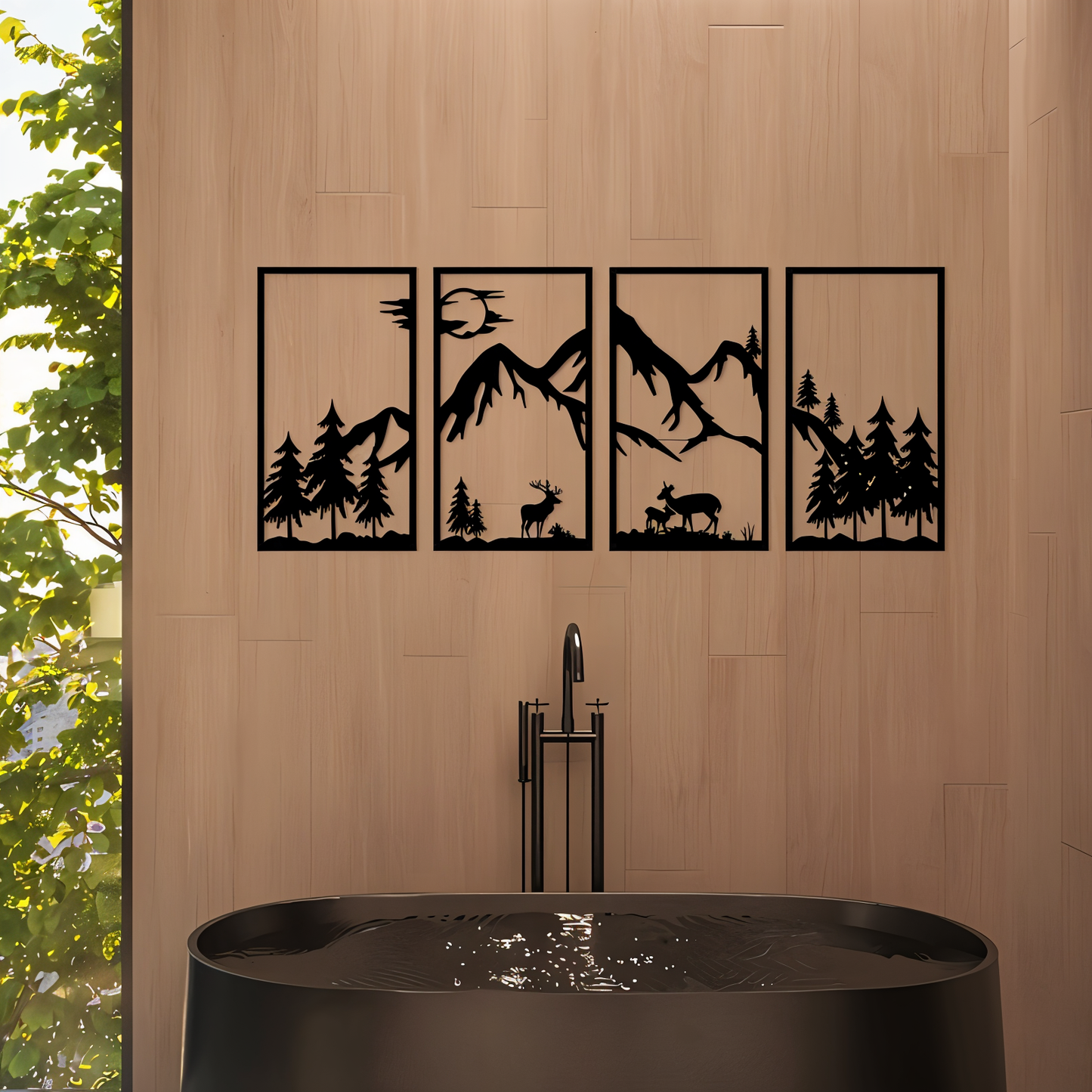 Schwarze Metall-Wandkunst 4-teilig – Abstrakte Berglandschaft