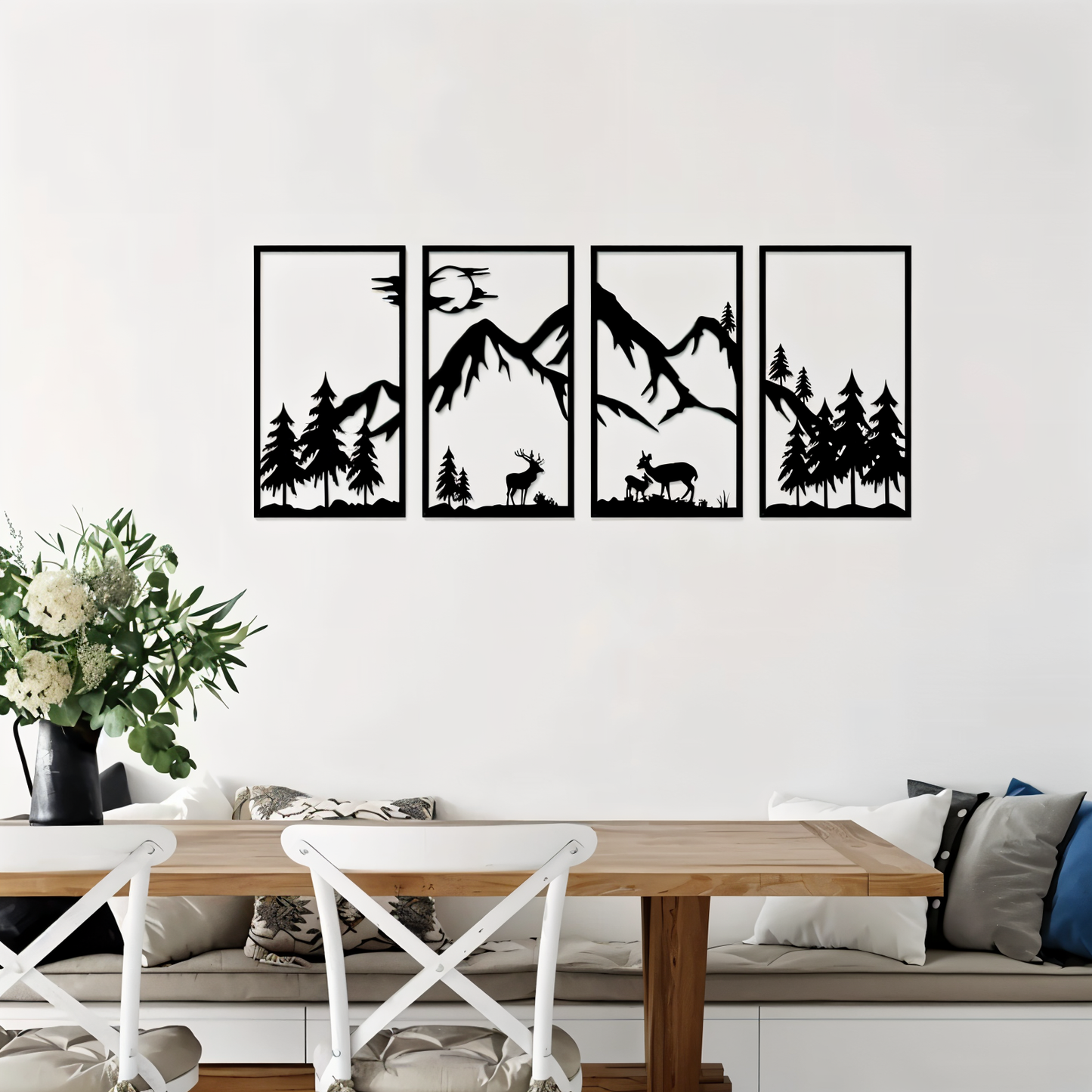 Schwarze Metall-Wandkunst 4-teilig – Abstrakte Berglandschaft