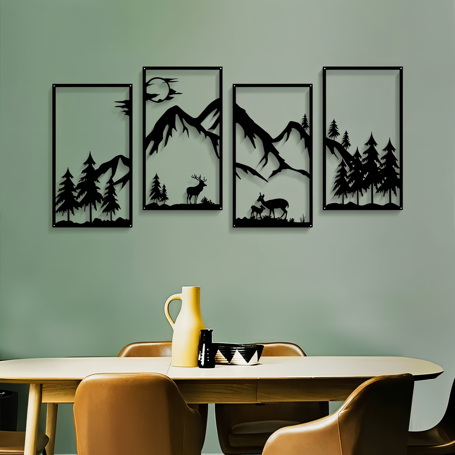 Schwarze Metall-Wandkunst 4-teilig – Abstrakte Berglandschaft