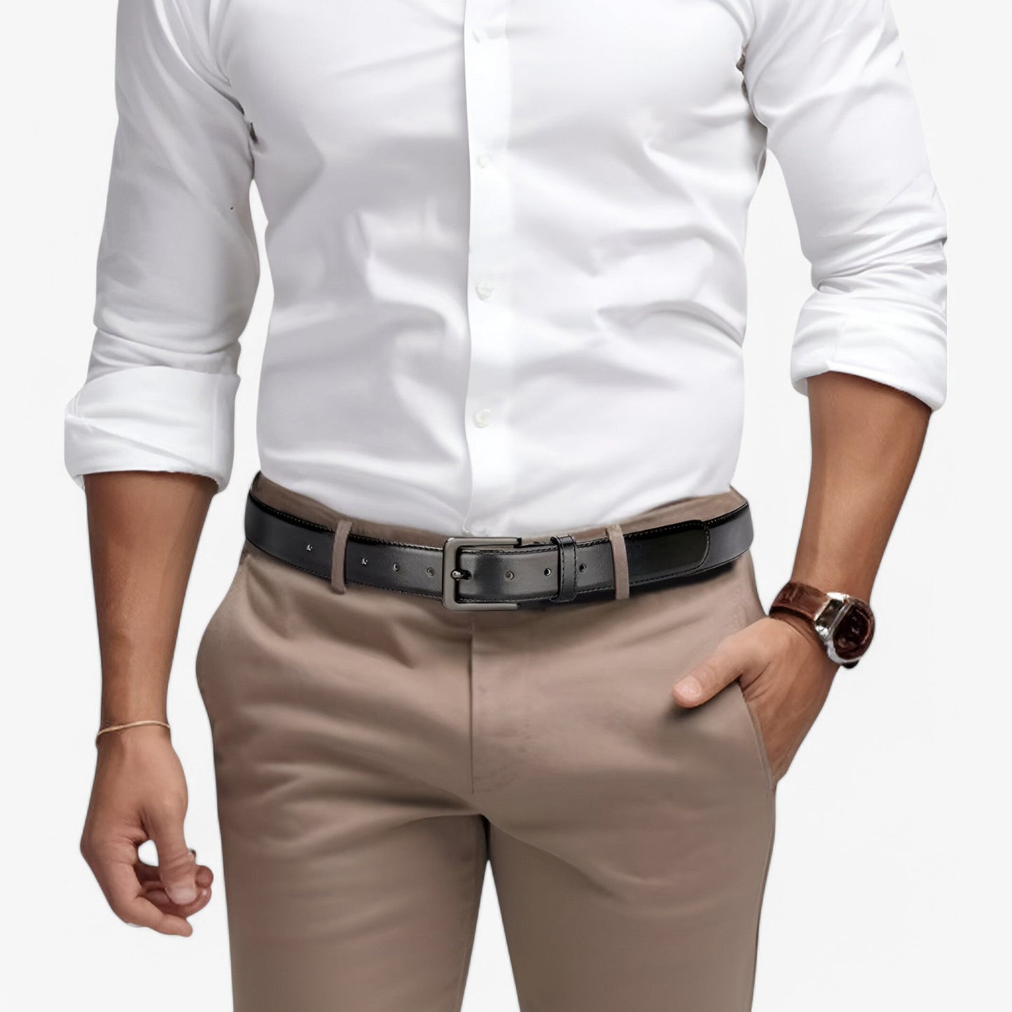 Eleganter Schwarzer Ledergürtel Herren aus PU-Leder mit 7 Verstellbaren Löchern und Zinklegierungsschnalle-5