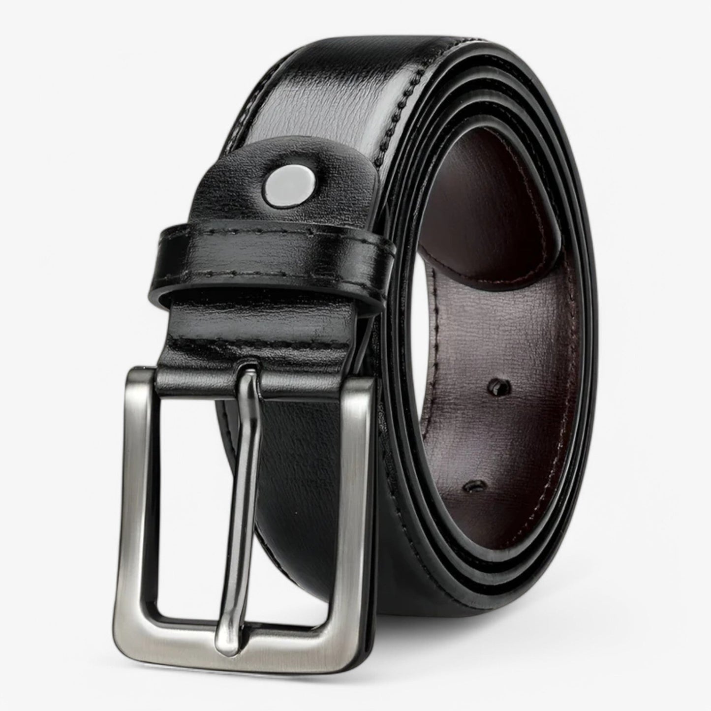 Eleganter Schwarzer Ledergürtel Herren aus PU-Leder mit 7 Verstellbaren Löchern und Zinklegierungsschnalle-2