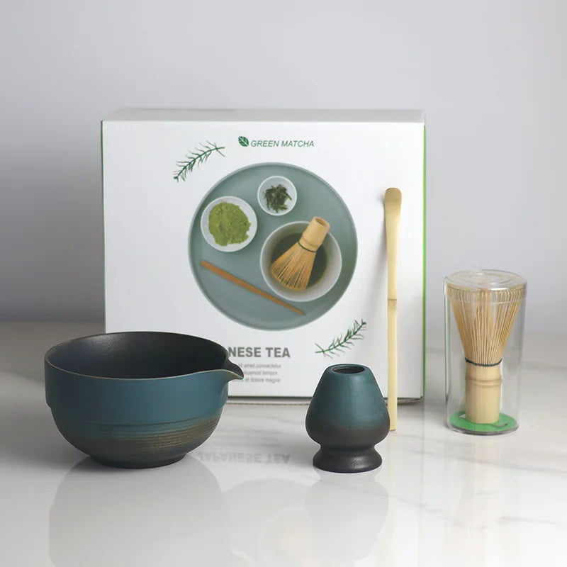 Variant image for Japanische Matcha-Schüssel mit Ombre-Ausgussdesign – Keramik-Set mit Bambus-Schneebesen und Scoop für Teezubereitung-3