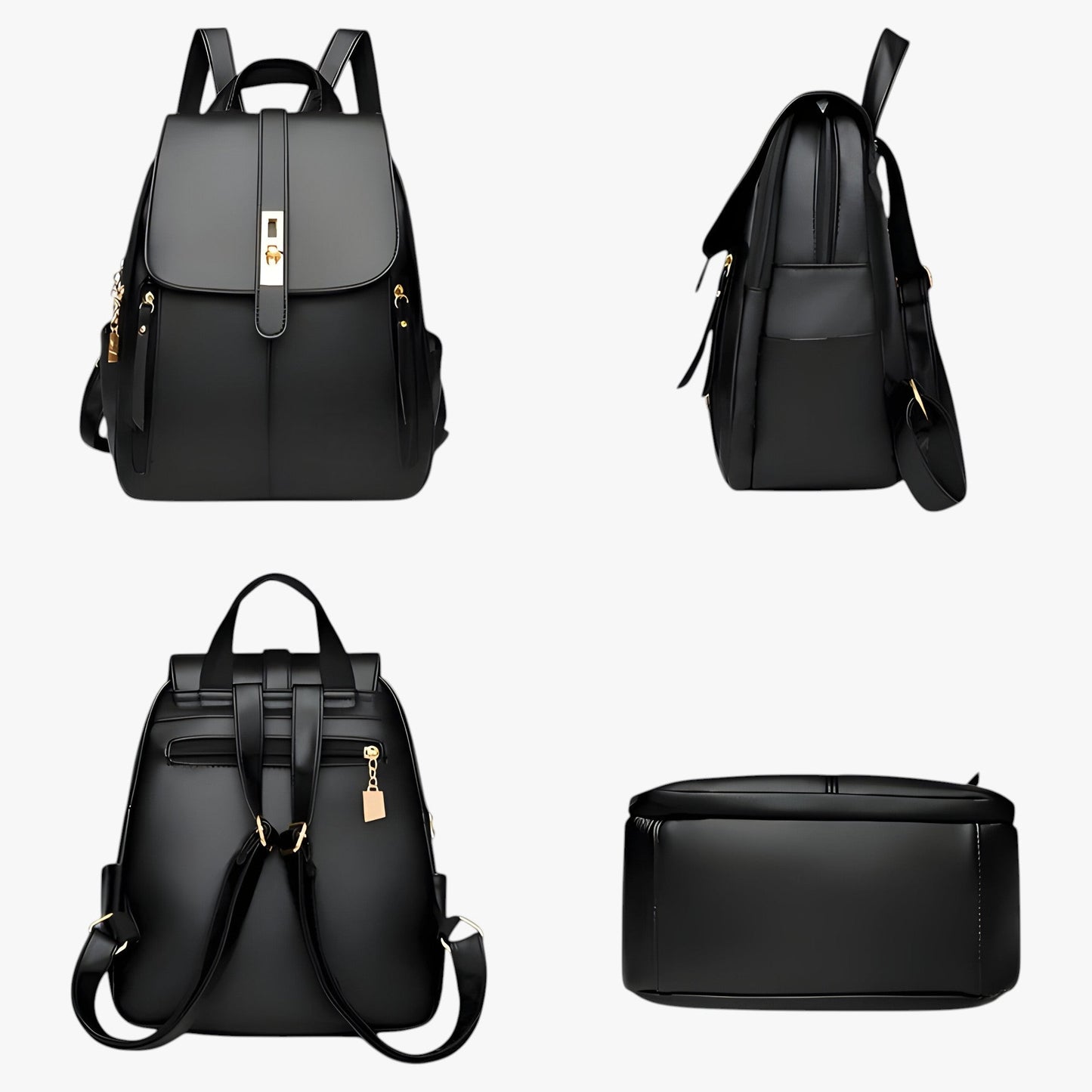 Eleganter Lederrucksack für Damen – Modern und Geräumig, Ideal für Alltag und Reisen, Verstellbare Schultergurte, Schwarz/Braun 4