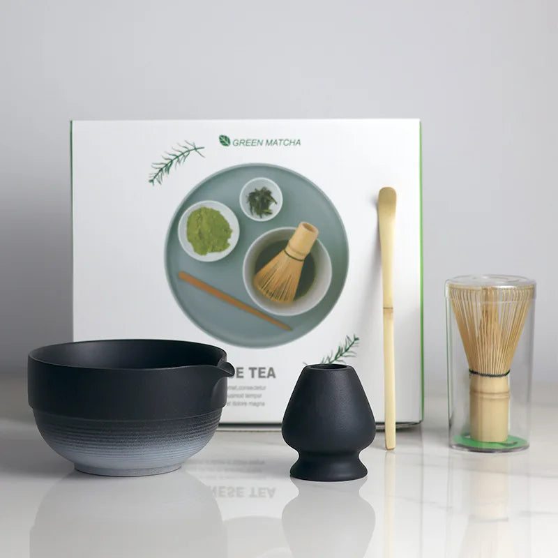 Variant image for Japanische Matcha-Schüssel mit Ombre-Ausgussdesign – Keramik-Set mit Bambus-Schneebesen und Scoop für Teezubereitung-2