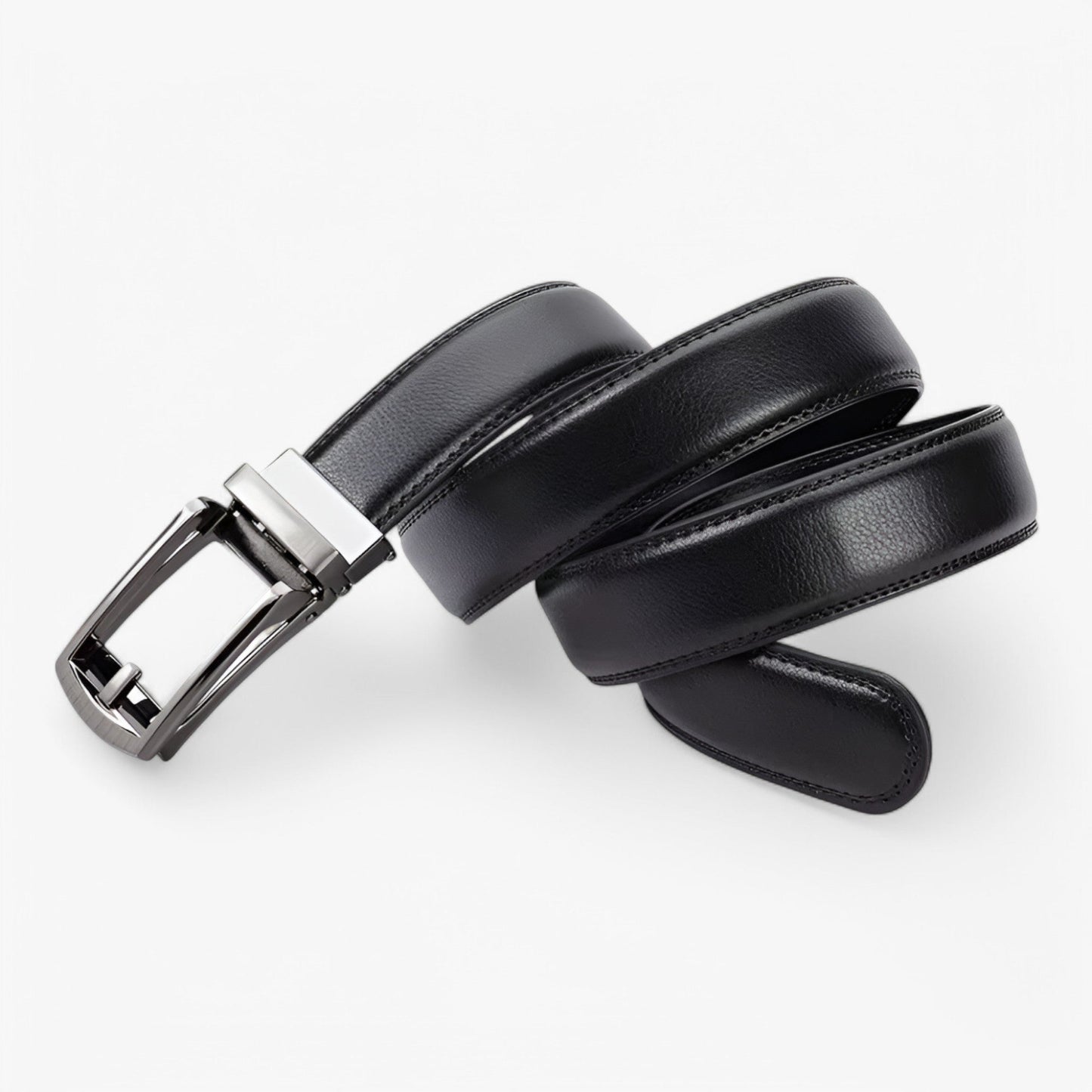 Doppelschicht PU-Ledergürtel Herren – Schwarzer Leder-Gürtel mit Eleganter Legierungsschnalle für Formelle und Lässige Anlässe-5