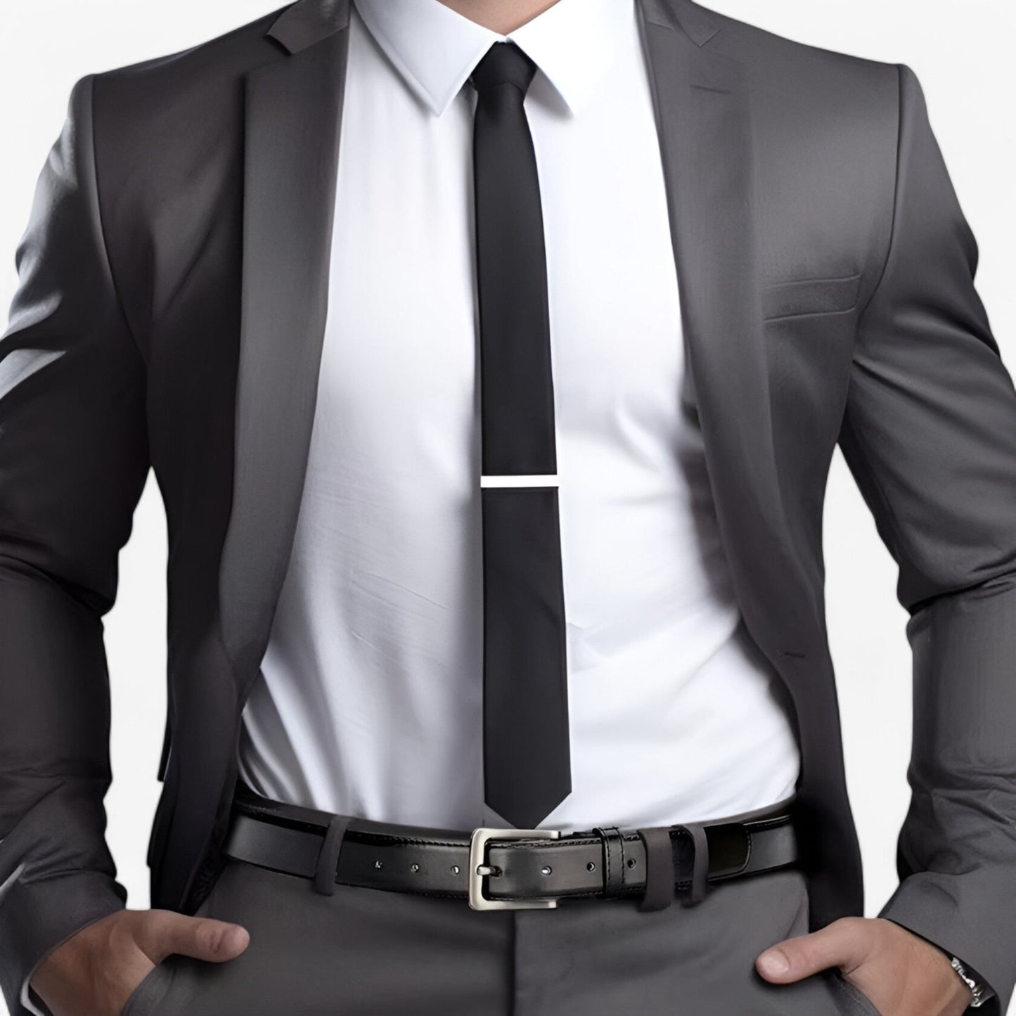 Eleganter Schwarzer Ledergürtel Herren aus PU-Leder mit 7 Verstellbaren Löchern und Zinklegierungsschnalle-6