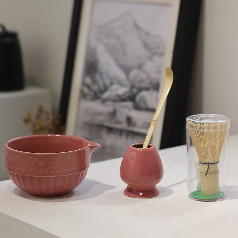 Exquisites 4-teiliges Matcha Tee Set aus handbemalter Keramik – Ideal als Tee Geschenkset für Teezeremonien 5