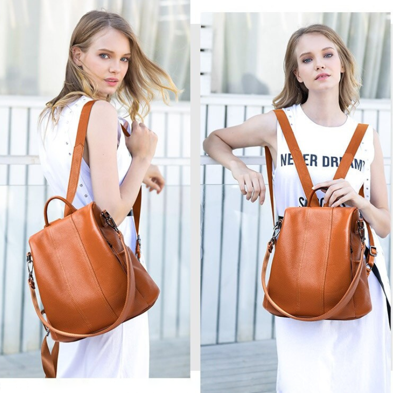 Diebstahlsicherer Rucksack Damen aus Leder – Wasserdicht, Verstellbare Riemen, Vielseitig als Handtasche und Umhängetasche nutzbar 2