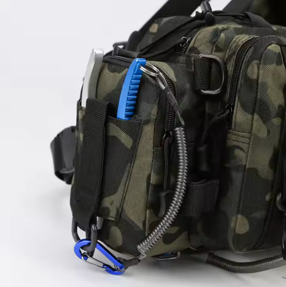 Wasserdichte Angeltasche mit Schulter- und Hüftgurt, 3 Außentaschen