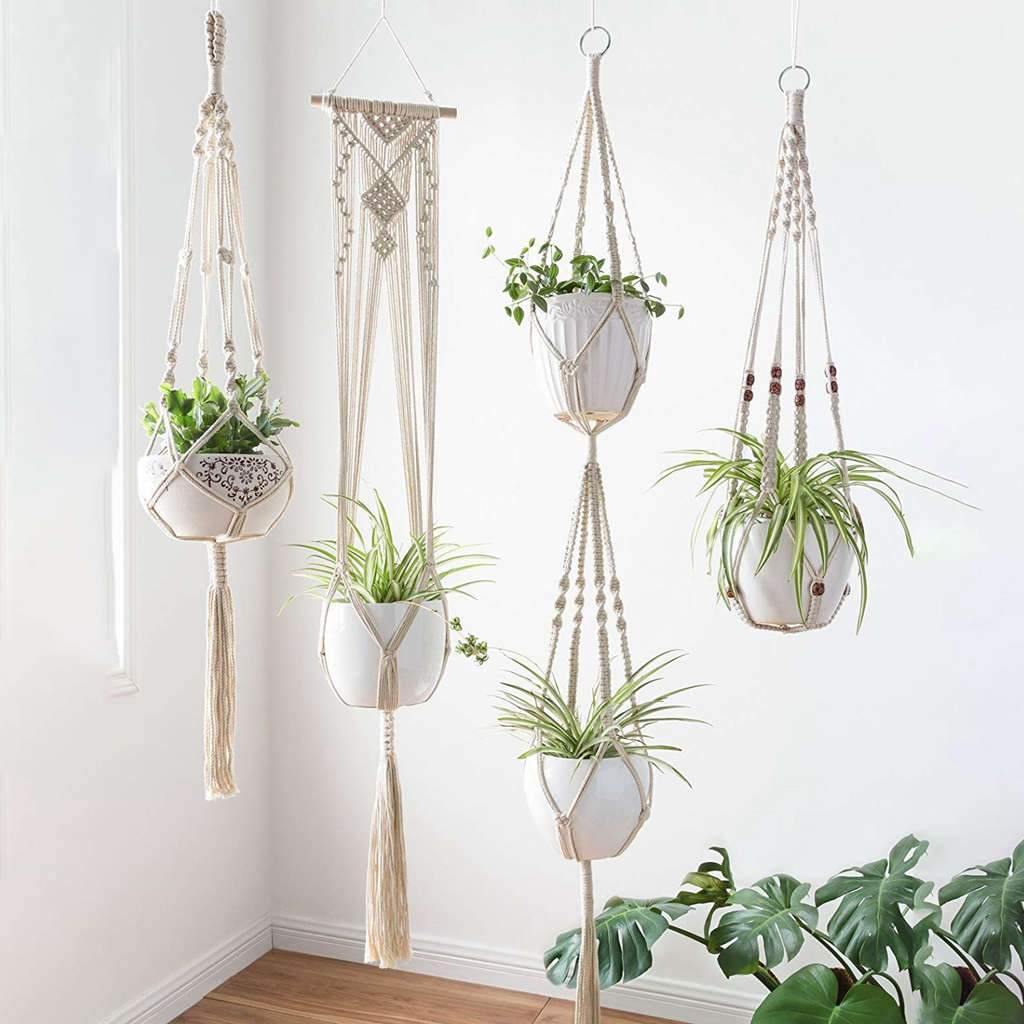 4er Set Makramee Pflanzenhalter