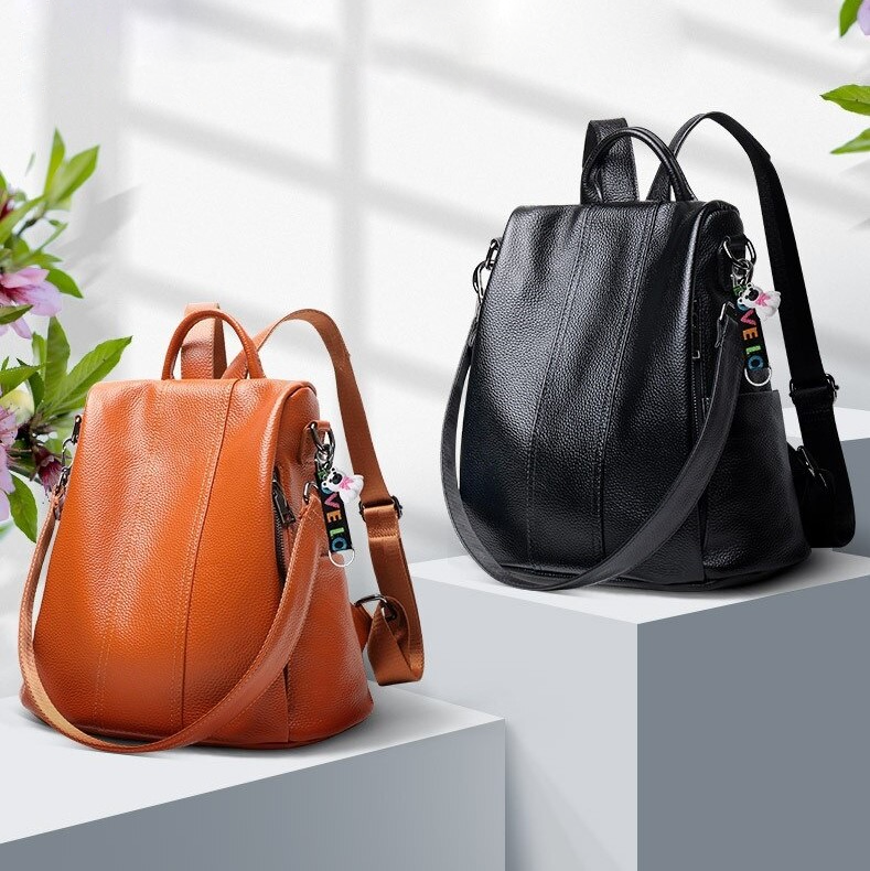 Diebstahlsicherer Rucksack Damen aus Leder – Wasserdicht, Verstellbare Riemen, Vielseitig als Handtasche und Umhängetasche nutzbar 6