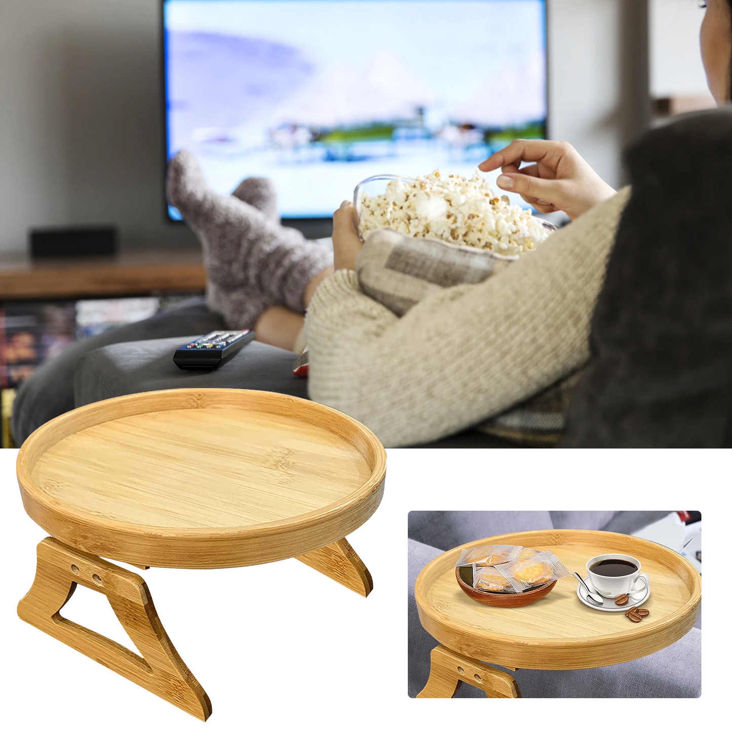 Bambus-Sofa-Armlehnen-Clip-on-rundes Tablett