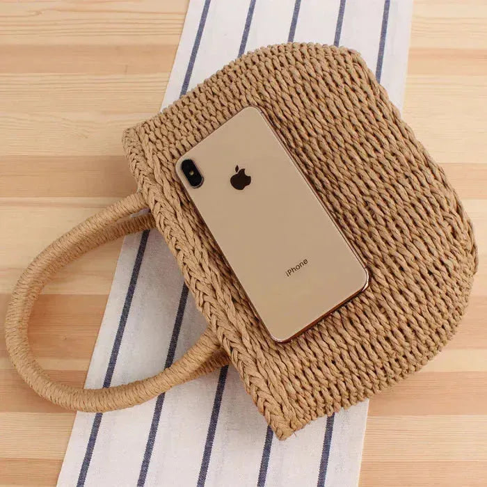 Modische Handgefertigte Strandtasche Groß aus Gewebtem Stroh – Anelia Bag in Khaki und Beige, Perfekt für Strand und Ausflüge 4