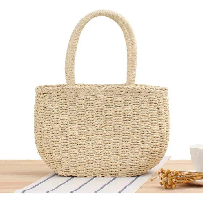 Modische Handgefertigte Strandtasche Groß aus Gewebtem Stroh – Anelia Bag in Khaki und Beige, Perfekt für Strand und Ausflüge 2