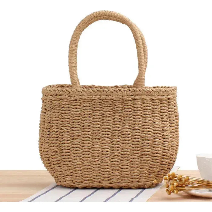 Modische Handgefertigte Strandtasche Groß aus Gewebtem Stroh – Anelia Bag in Khaki und Beige, Perfekt für Strand und Ausflüge 1