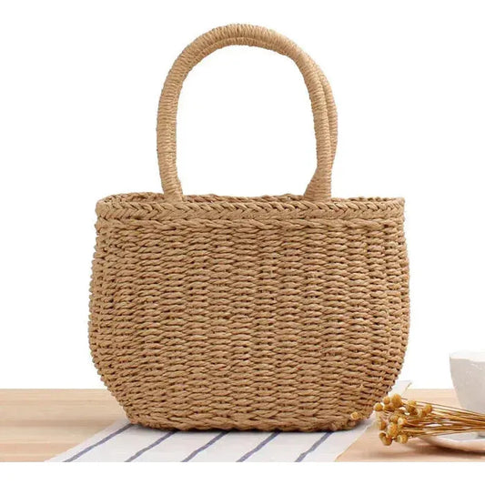 Modische Handgefertigte Strandtasche Groß aus Gewebtem Stroh – Anelia Bag in Khaki und Beige, Perfekt für Strand und Ausflüge 1