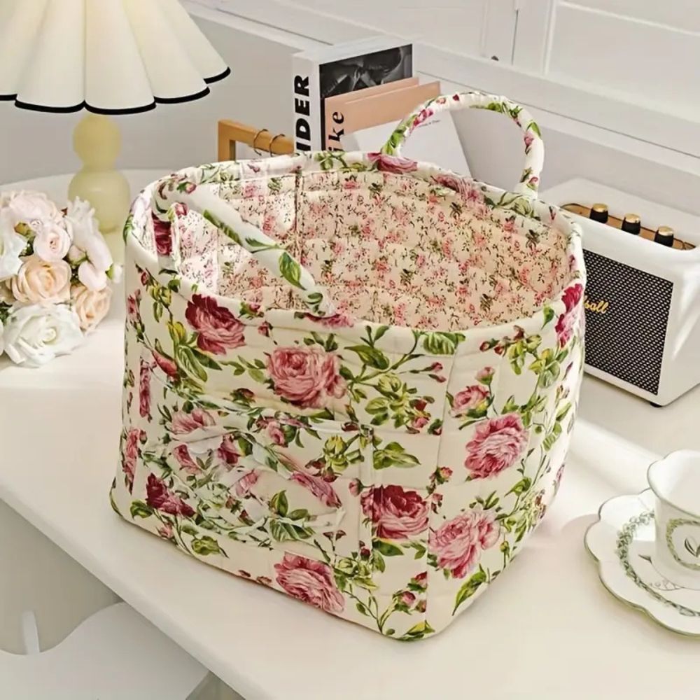 Zarter Floral Canvas Aufbewahrungskorb