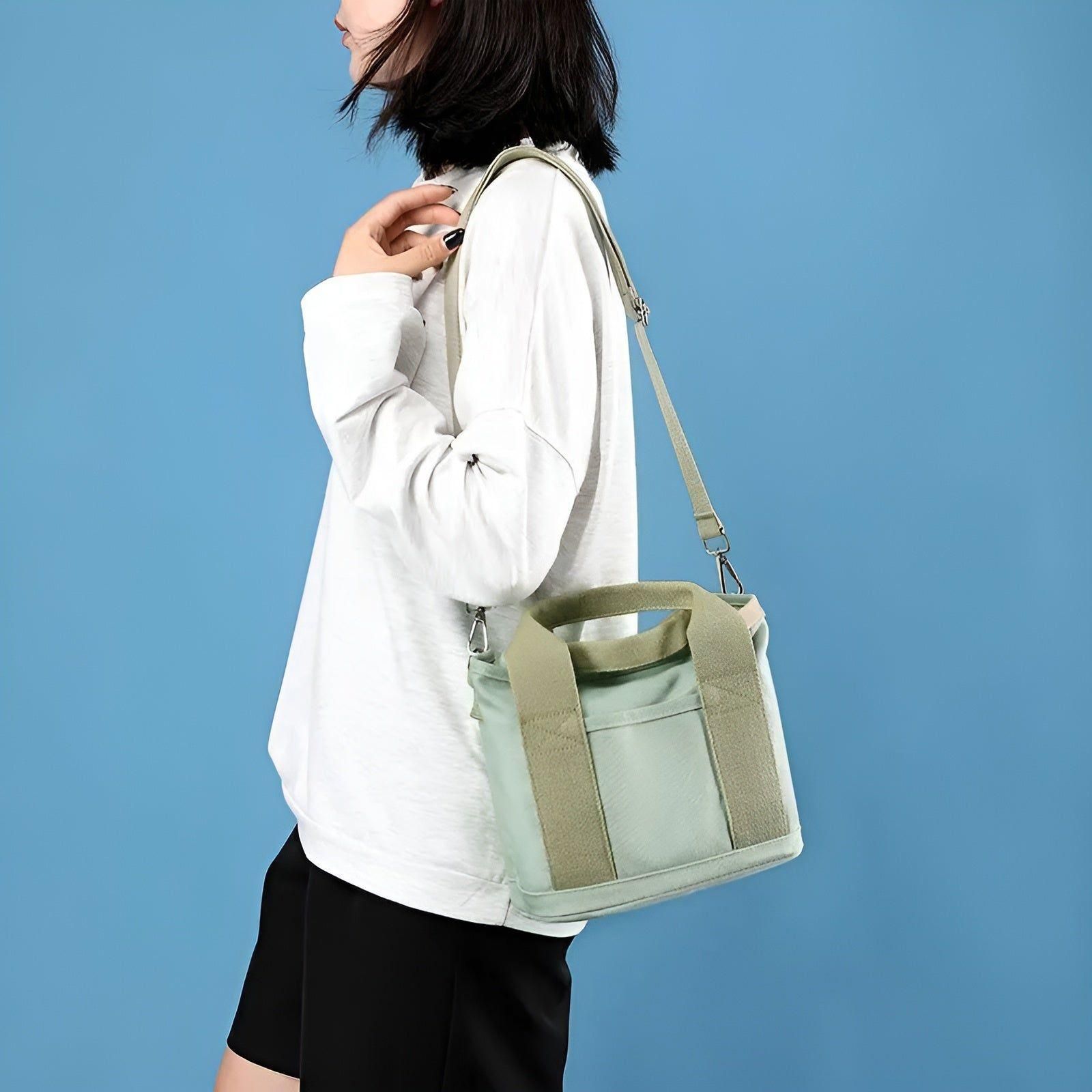 Elegante Handtasche Damen aus strapazierfähigem Canvas mit verstellbarem Schultergurt und geräumigem Hauptfach – Schwarz 2