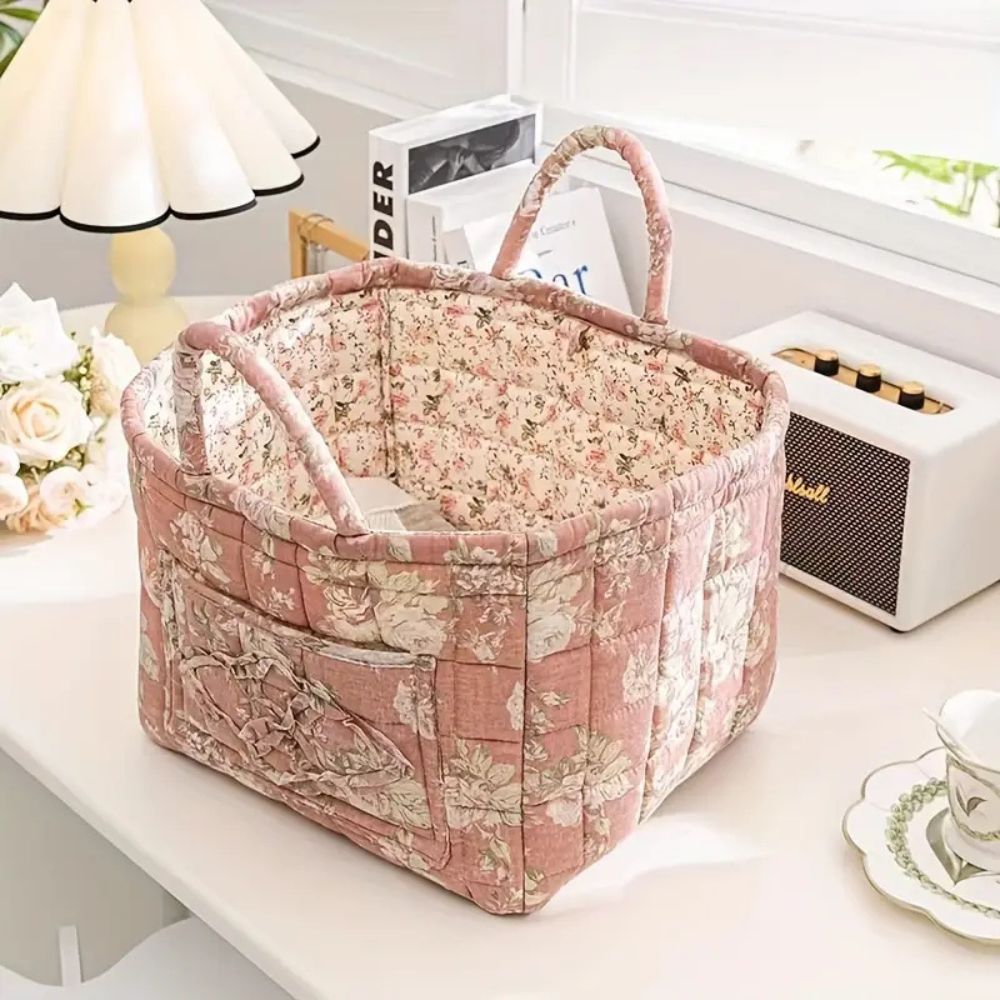 Zarter Floral Canvas Aufbewahrungskorb