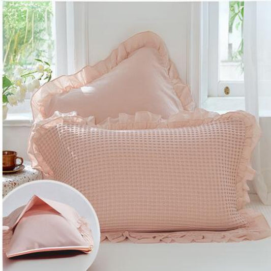 Waffelgewebe Kissenbezüge aus Baumwolle mit Rüsche – 2er Set, 50x75 cm, Maschinenwaschbar, Luxuriöser Komfort 1