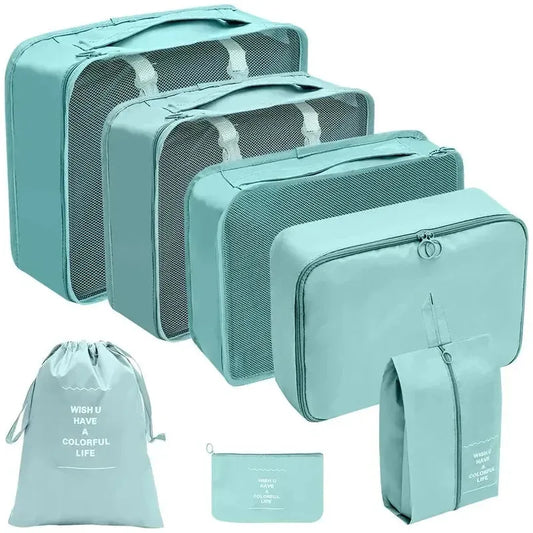 7-teiliges Reiseorganizer Set mit Aufbewahrungstaschen für Kleidung, Schuhe und Kosmetik – Platzsparend und Langlebig 1