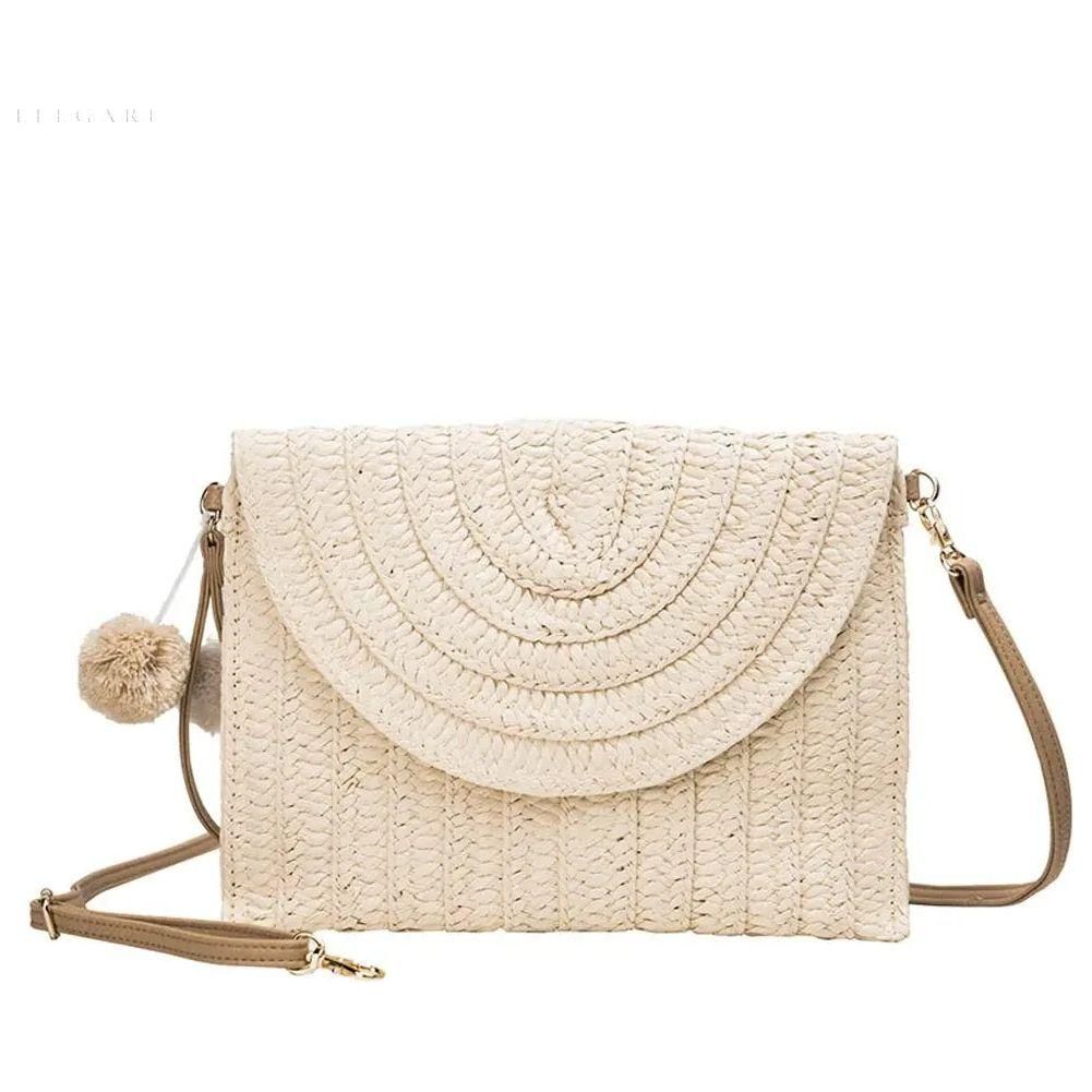 Klassische Beige Clutch Tasche aus Stroh im Umschlagdesign – Handgefertigte Sommertasche für Strand und Stadt 1