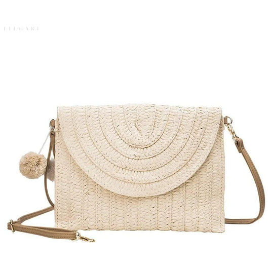 Klassische Beige Clutch Tasche aus Stroh im Umschlagdesign – Handgefertigte Sommertasche für Strand und Stadt 1