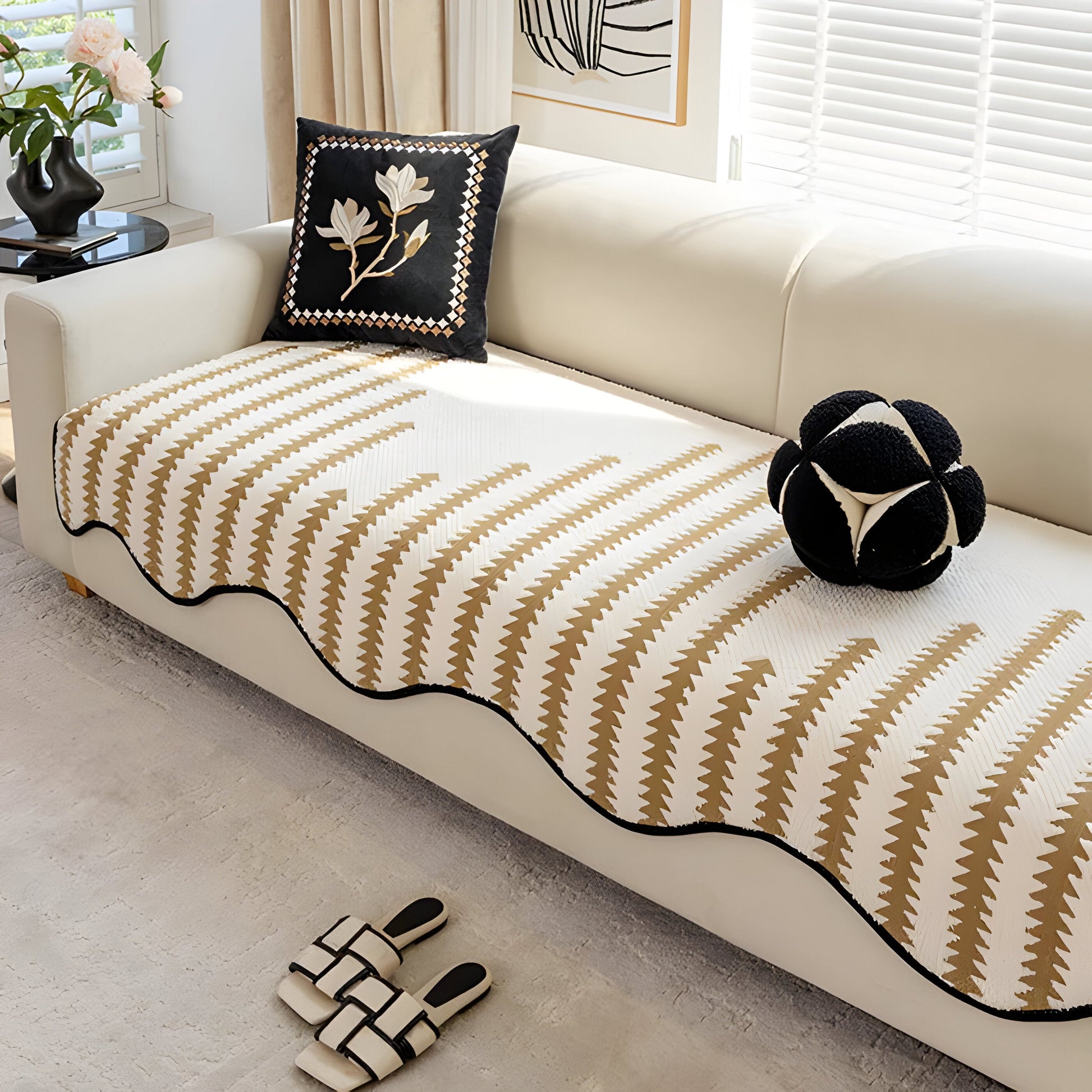 Moderner Chevron Chenille Sofaüberwurf für Ecksofa – Rutschfest, Maschinenwaschbar, Ideal für Haustiere und Kinder-4