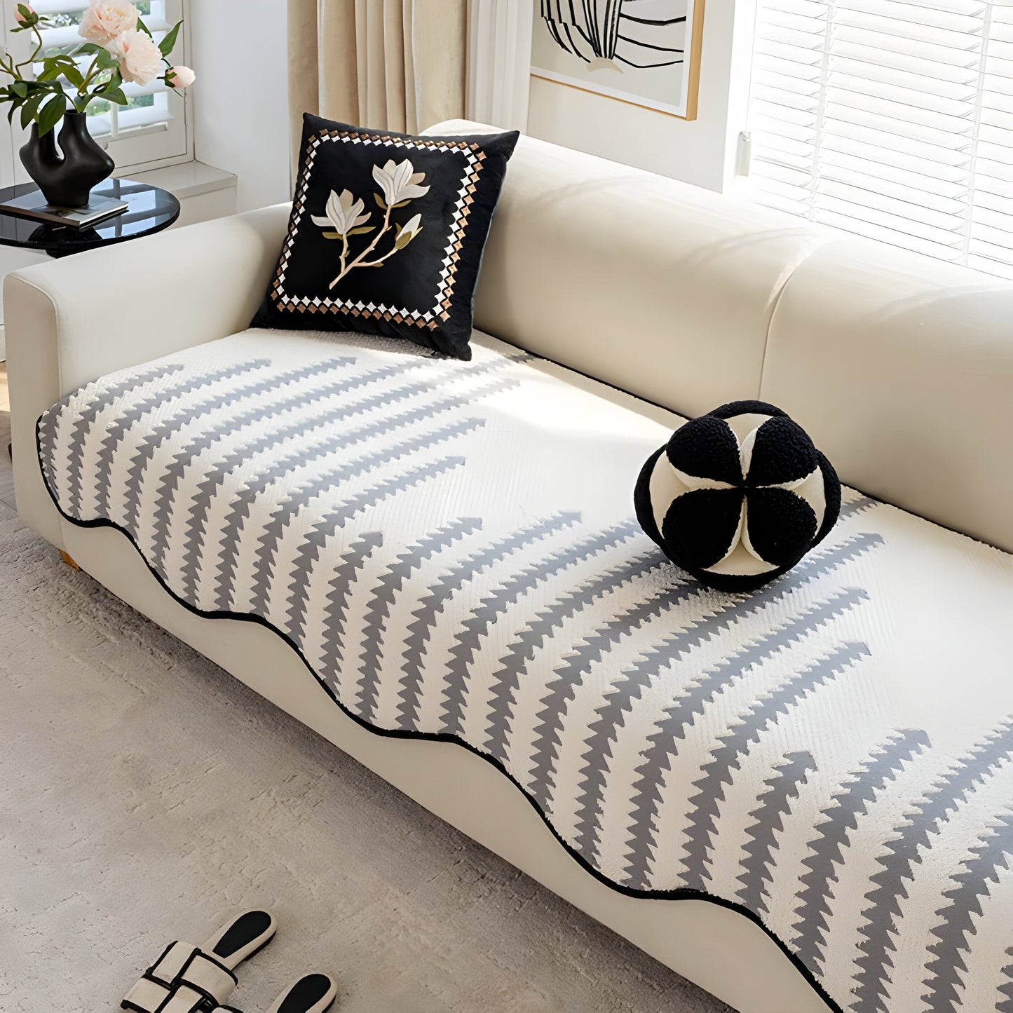 Moderner Chevron Chenille Sofaüberwurf für Ecksofa – Rutschfest, Maschinenwaschbar, Ideal für Haustiere und Kinder-3