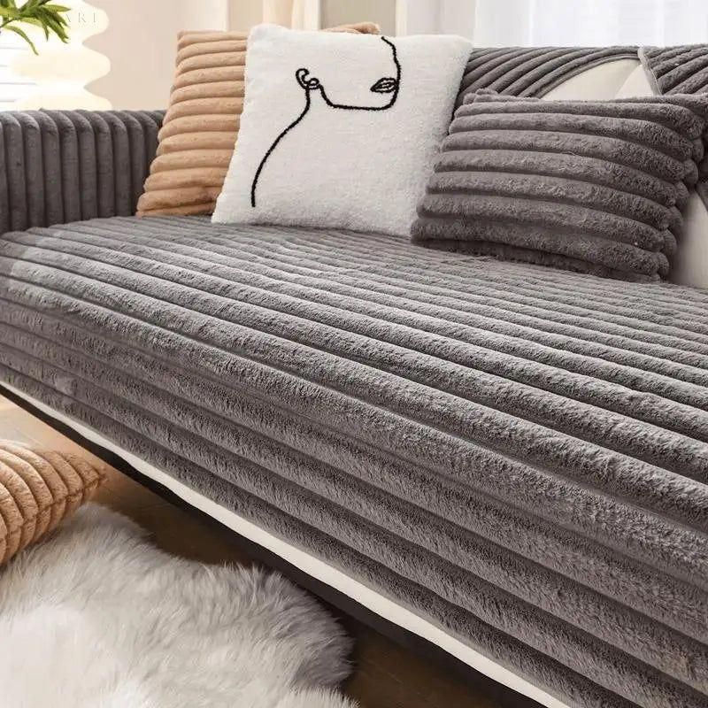 Fuzzy Sofabezug L-Form aus 100% Polyester – Rutschfester Couchbezug für Stil und Komfort 4