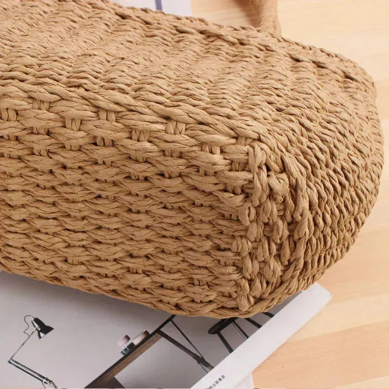 Modische Handgefertigte Strandtasche Groß aus Gewebtem Stroh – Anelia Bag in Khaki und Beige, Perfekt für Strand und Ausflüge 5