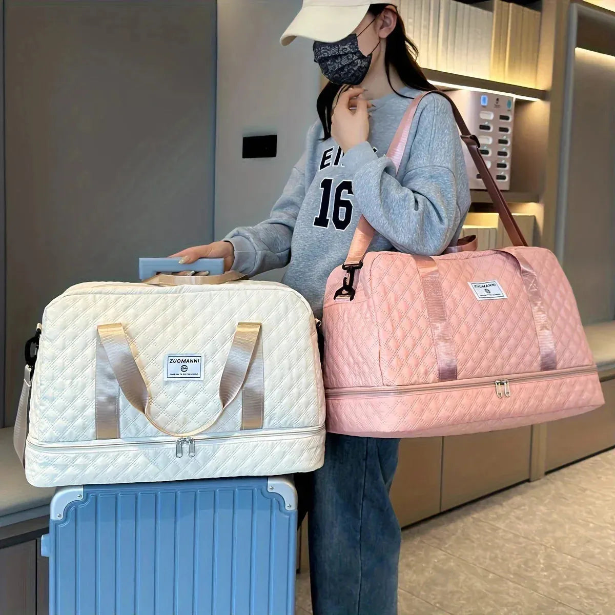 Große Reisetasche für Damen – Faltbare Weekender Tasche mit Fächern, ideal für Reisen und Ausflüge, wasserabweisend, 25 Liter 4