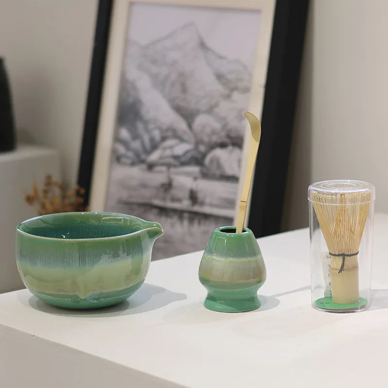 Exquisites 4-teiliges Matcha Tee Set aus handbemalter Keramik – Ideal als Tee Geschenkset für Teezeremonien 3