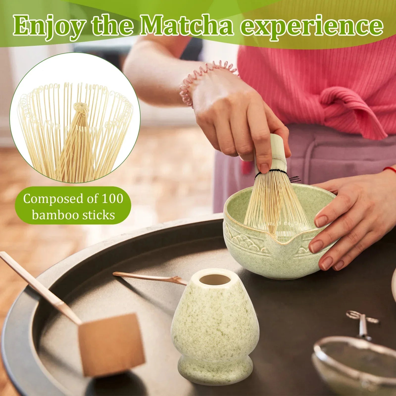 5-teiliges Matcha Set mit Keramikschale, Bambus-Schneebesen und Zubehör – Ideal für Matcha Tee Zubereitung 5