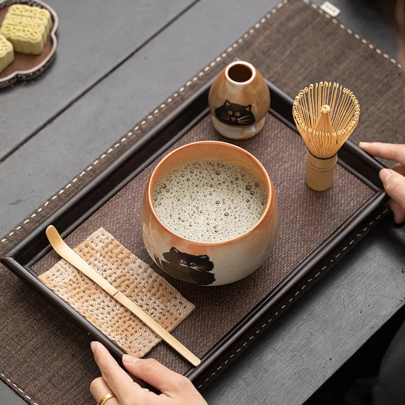 Matcha Set mit Katzen-Design – 4-teiliges Matcha Tee Set mit Bambus-Schneebesen und Keramikschale, ideal zum Matcha Set kaufen 5