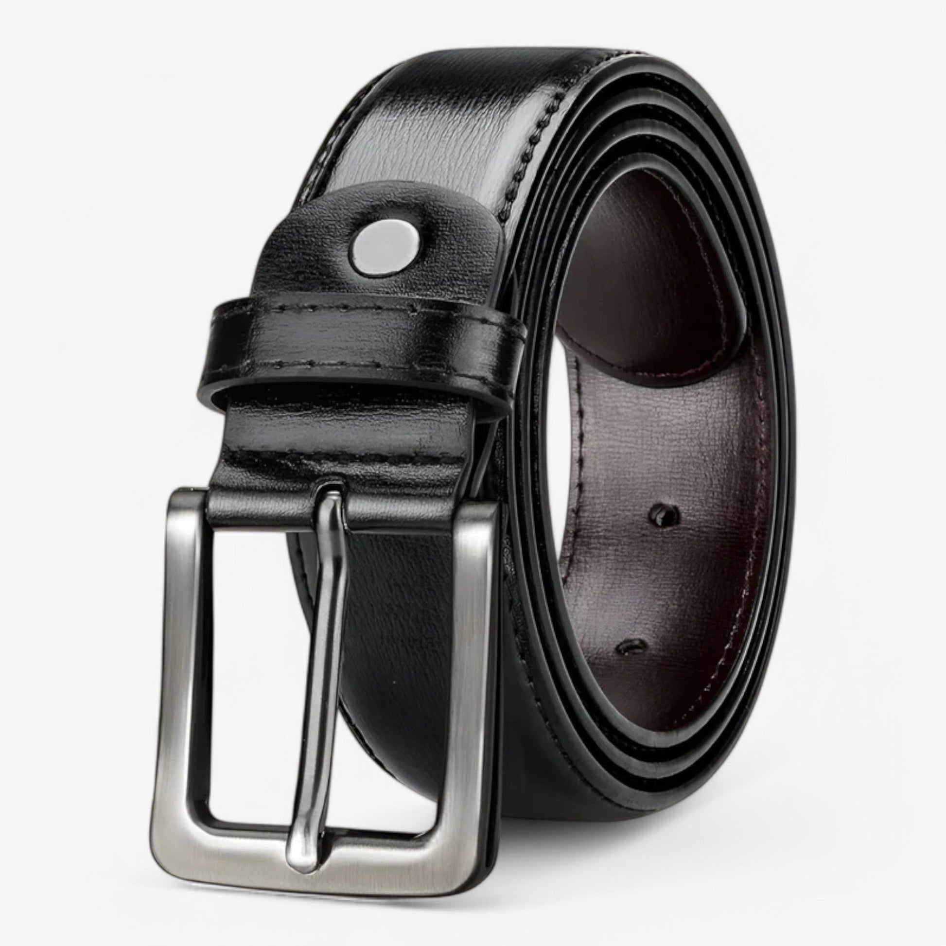 Eleganter Schwarzer Ledergürtel Herren aus PU-Leder mit 7 Verstellbaren Löchern und Zinklegierungsschnalle-2