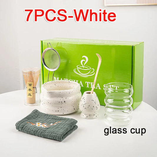 7-teiliges Matcha Tee Set aus Bambus und Keramik – Authentisches Teeerlebnis für Teeliebhaber 1