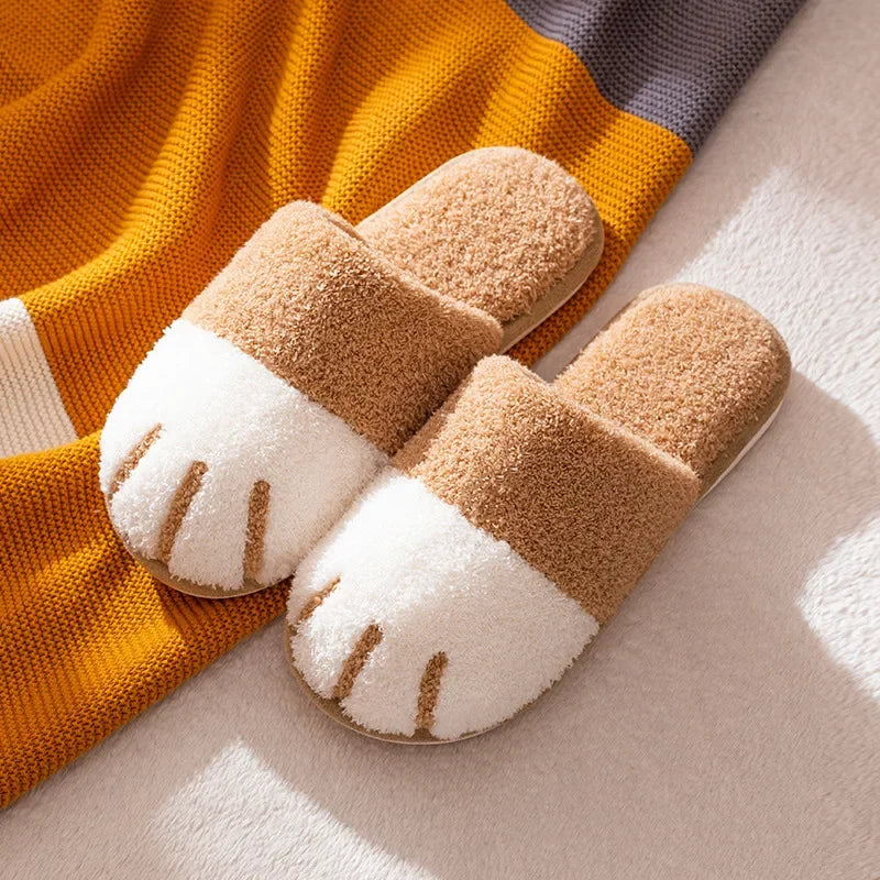 Bequeme Plüsch-Hausschuhe für Damen mit Katzenpfoten-Design